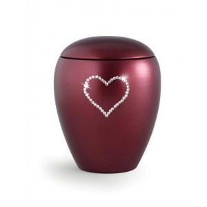 Ceramic Cremation Ashes Keepsake Urn – Swarovski Heart (Burgundy)